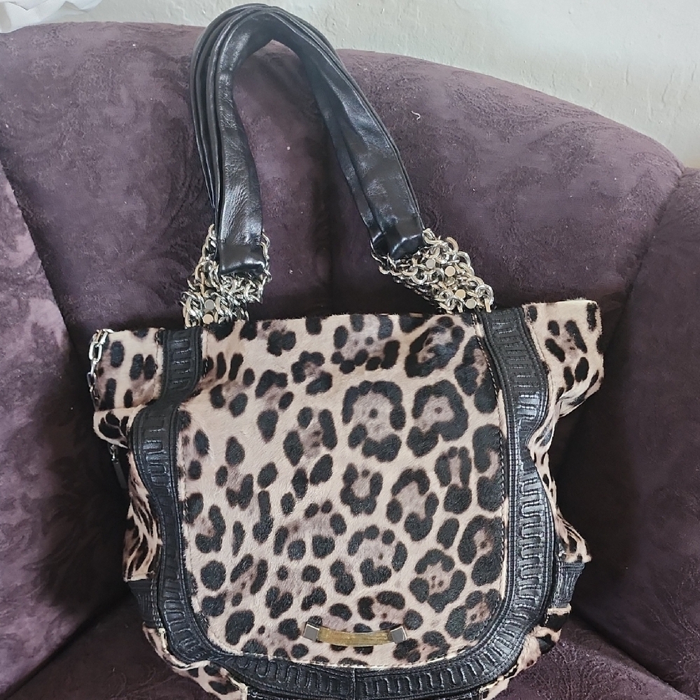 Jimmy Choo Leopard Print Shoulder bag w/Stylish Chain Details